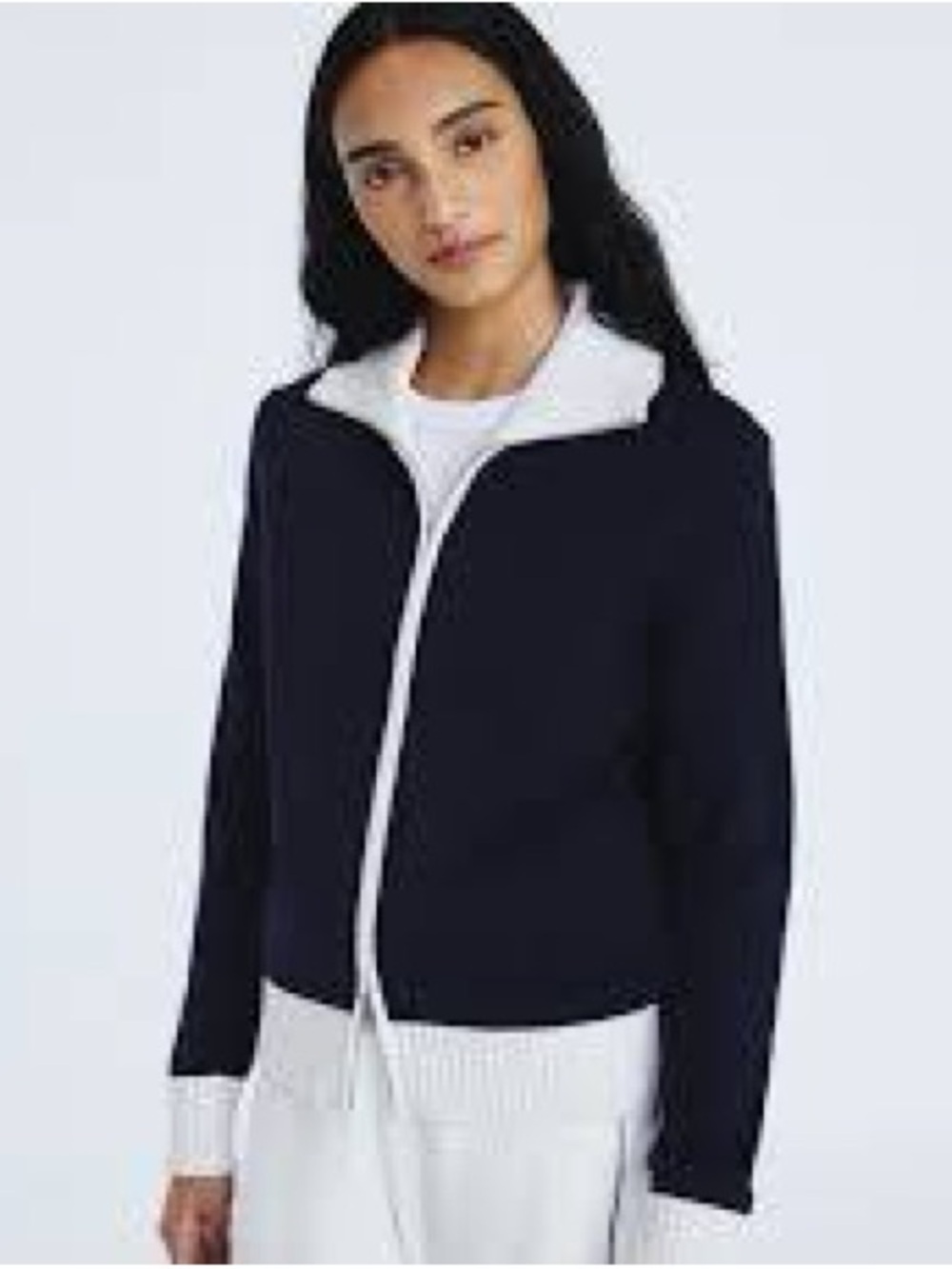 Free Assembly navy blue Zip-Front Knit Sweater cardigan size small